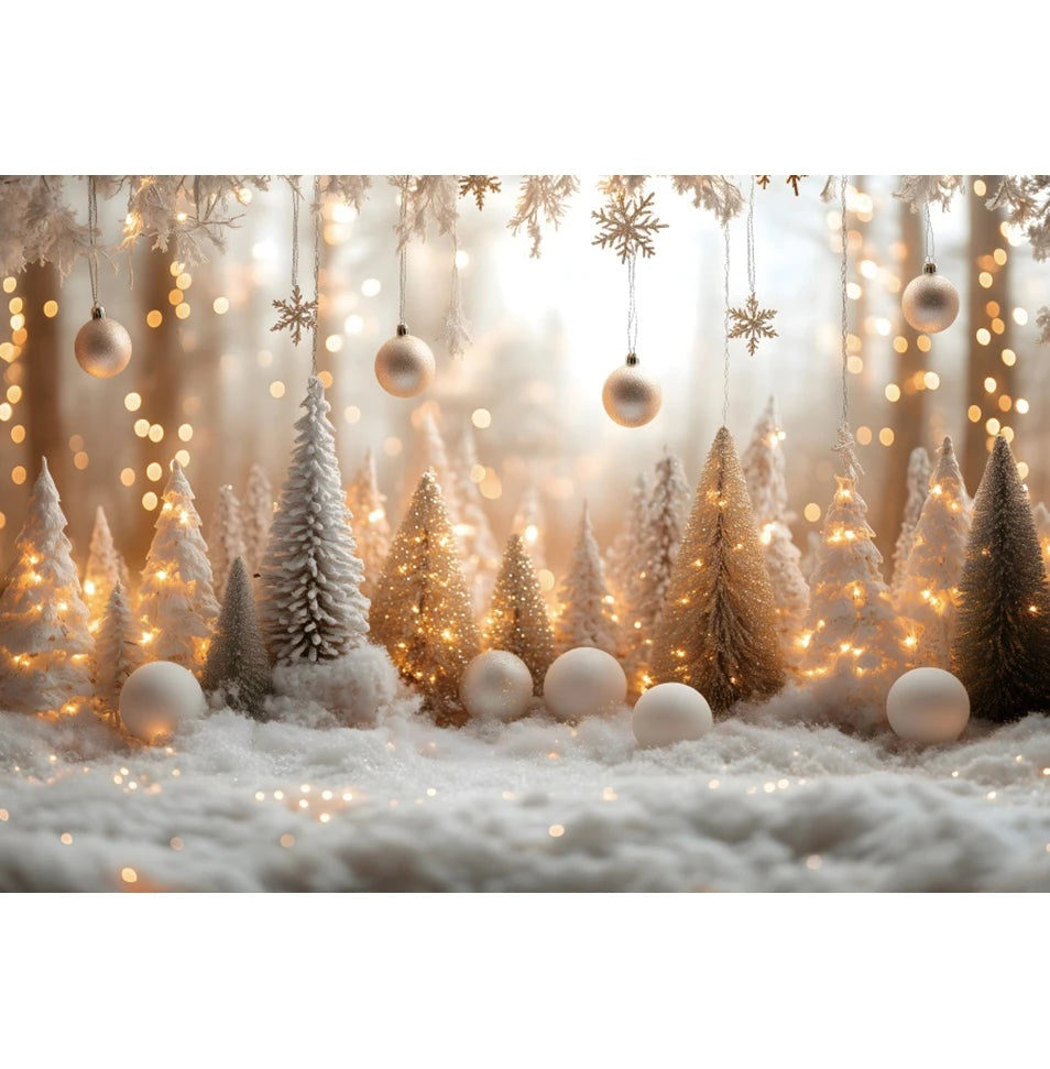 Christmas Photography Backdrop Pine Trees Gold Bells Xmas Baby Kids Portrait Photocall Background Decor Photo Studio Supplies