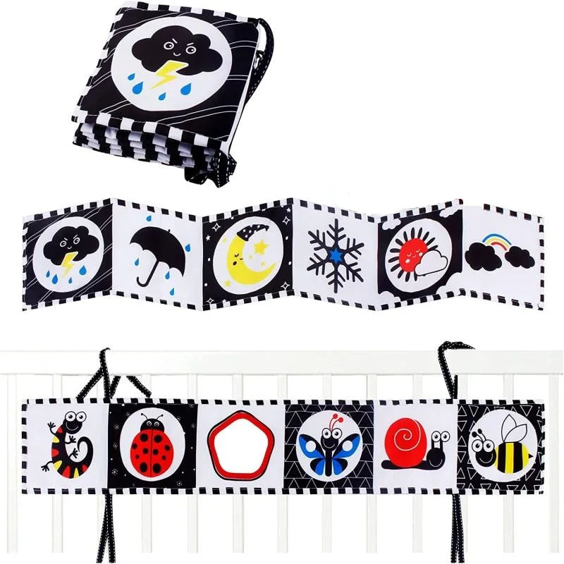 Sensory Cloth Book Baby Toys 0 12 Months Newborn Bed Crib Bumper Black and White Animal Quiet Books Montessori Baby Book Toys