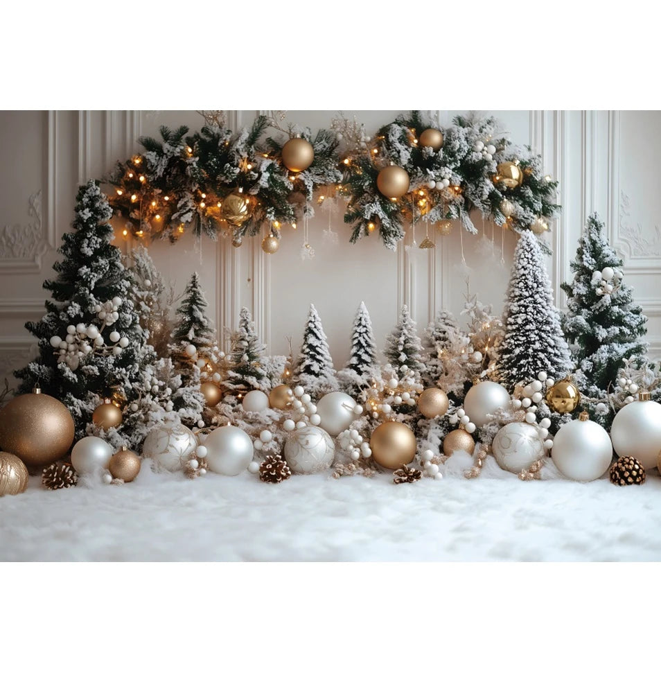 Christmas Photography Backdrop Pine Trees Gold Bells Xmas Baby Kids Portrait Photocall Background Decor Photo Studio Supplies