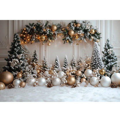 Christmas Photography Backdrop Pine Trees Gold Bells Xmas Baby Kids Portrait Photocall Background Decor Photo Studio Supplies