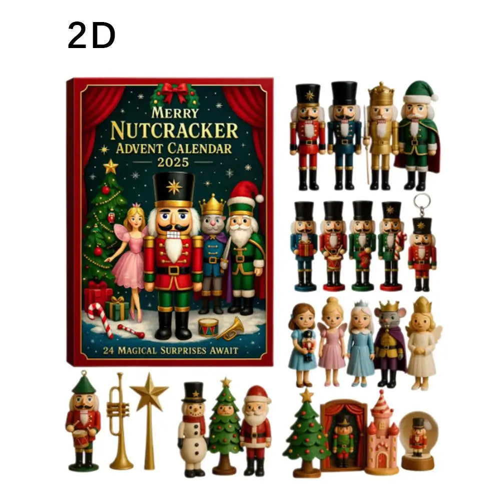 2D Flat Nutcracker Advent Calendars 2025, 24 Days Merry Nutcracker Ornaments Christmas Countdown Calendar, Cartoon Nutcracker