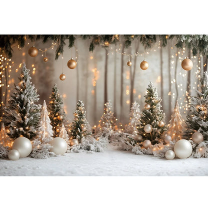 Christmas Photography Backdrop Pine Trees Gold Bells Xmas Baby Kids Portrait Photocall Background Decor Photo Studio Supplies