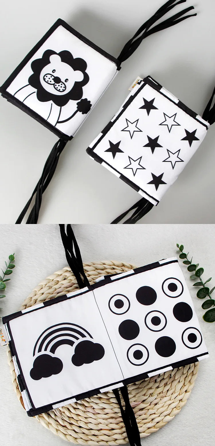 Sensory Cloth Book Baby Toys 0 12 Months Newborn Bed Crib Bumper Black and White Animal Quiet Books Montessori Baby Book Toys