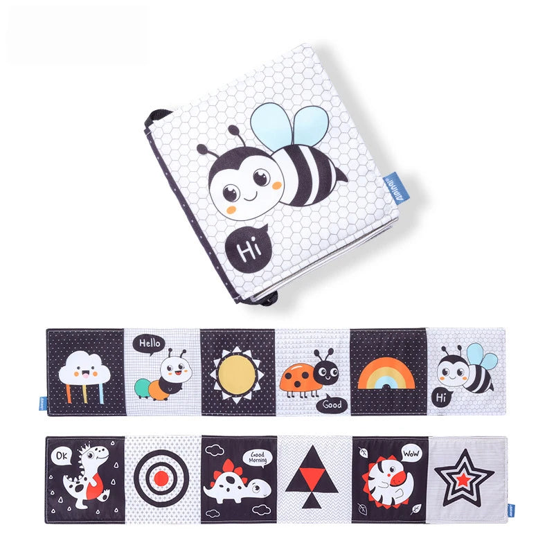 Sensory Cloth Book Baby Toys 0 12 Months Newborn Bed Crib Bumper Black and White Animal Quiet Books Montessori Baby Book Toys