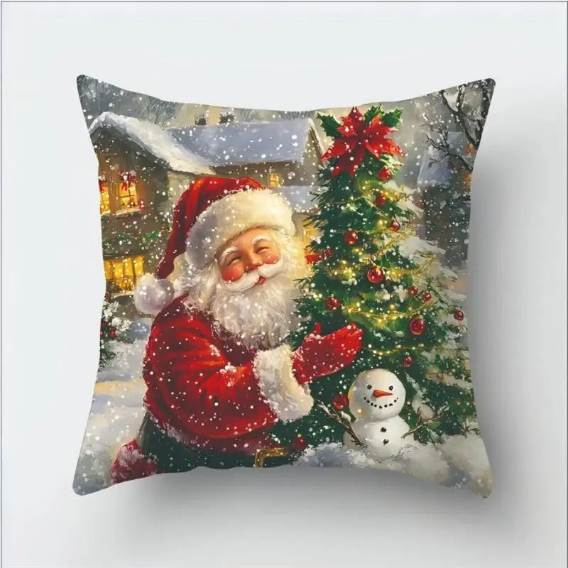 Christmas Decoration Christmas Cushion Cover Pillowcase For Home Xmas Tree Snowman Printed Pillow Case 2026 New Year Ornament