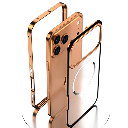 Metal Frame Removable Phone Case For iPhone 17 Pro Max 17Air For Magsafe Wireless Charging Aluminum Alloy Lens Matte Back Cover