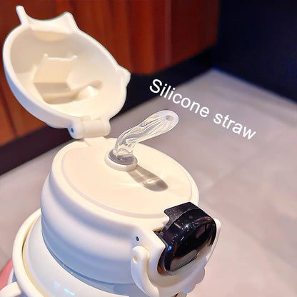 500ml Stainless Steel Thermal Water Bottle For Kids Cartoon Children Thermos Mug With Straw Leak-Proof Insulated Cup Drinkware