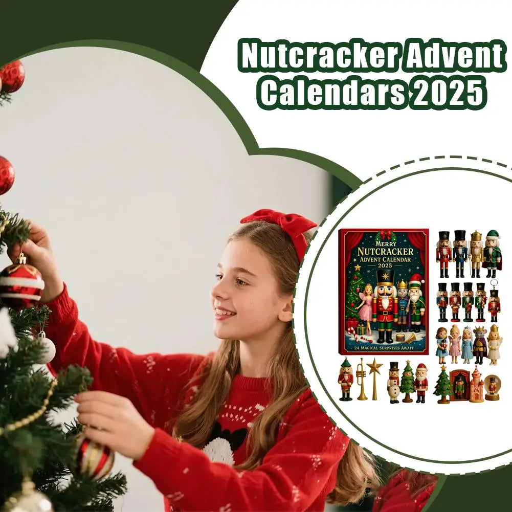 2D Flat Nutcracker Advent Calendars 2025, 24 Days Merry Nutcracker Ornaments Christmas Countdown Calendar, Cartoon Nutcracker