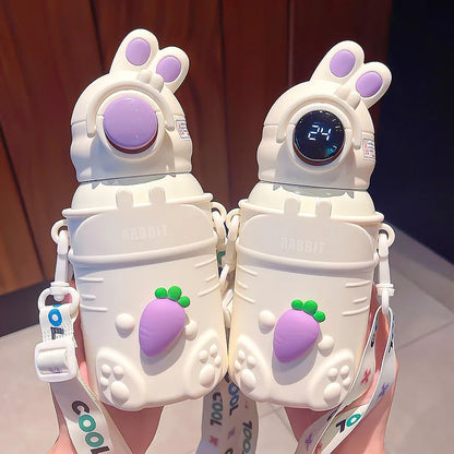 500ml Stainless Steel Thermal Water Bottle For Kids Cartoon Children Thermos Mug With Straw Leak-Proof Insulated Cup Drinkware